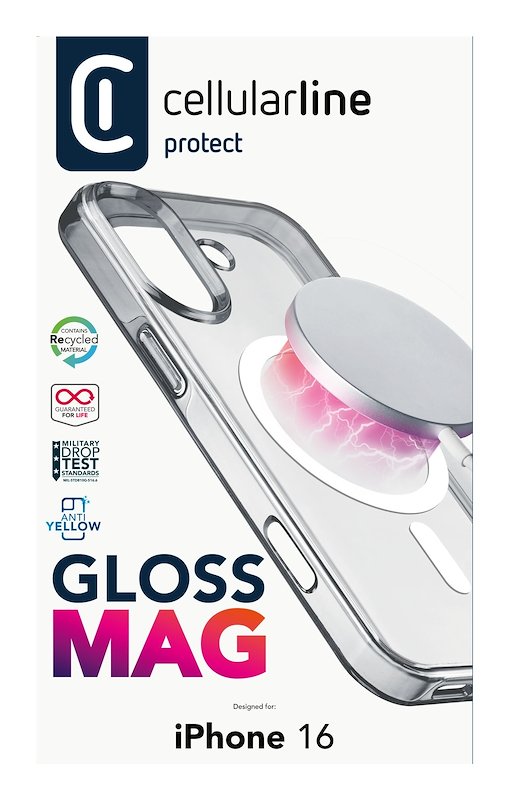 Cellularline Custodia iPhone 16 Gloss Magsafe Trasparente