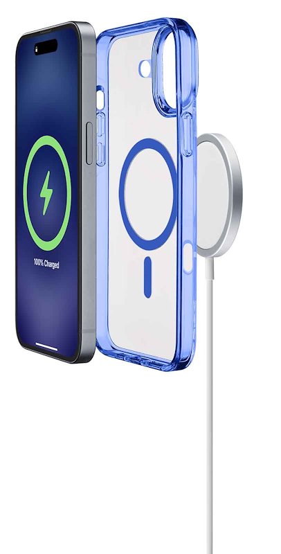 Cellularline Custodia iPhone 16 Iconic Magsafe Trasparente / Blu