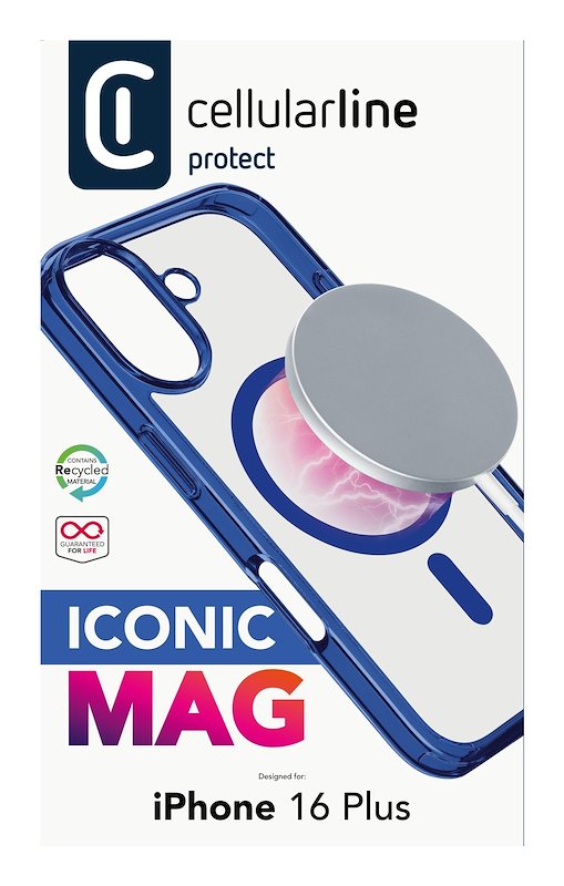 Cellularline Custodia iPhone 16 Plus Iconic Magsafe Trasparente / Blu