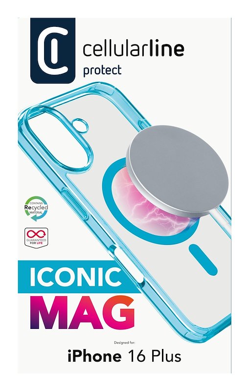 Cellularline Custodia iPhone 16 Plus Iconic Magsafe Trasparente / Azzurro