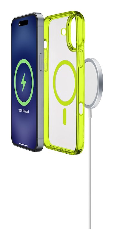 Cellularline Custodia iPhone 16 Plus Iconic Magsafe Trasparente / Lime