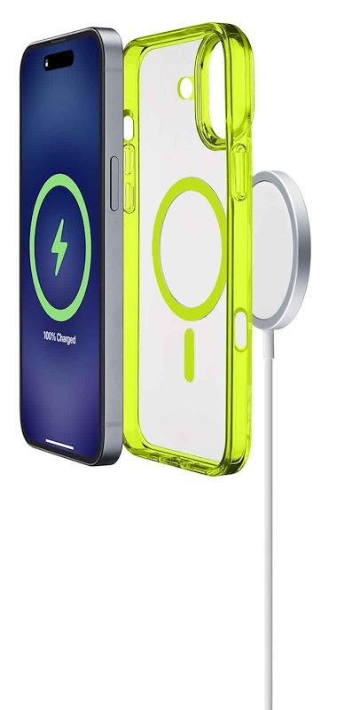Cellularline Custodia iPhone 16 Plus Iconic Magsafe Trasparente / Lime