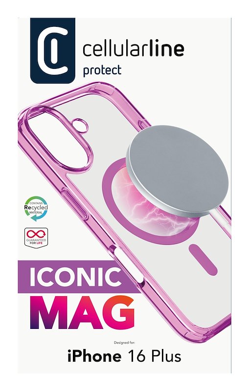 Cellularline Custodia iPhone 16 Plus Iconic Magsafe Trasparente / Rosa