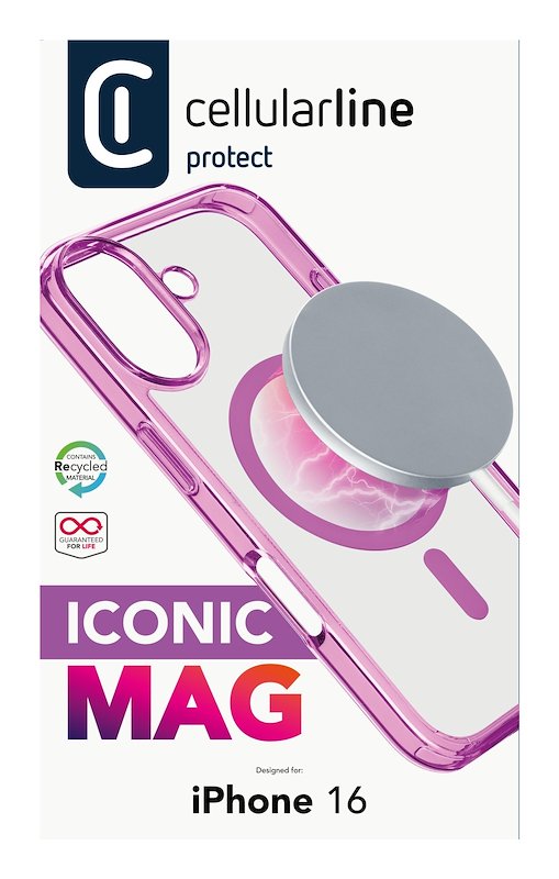 Cellularline Custodia iPhone 16 Iconic Magsafe Trasparente / Rosa