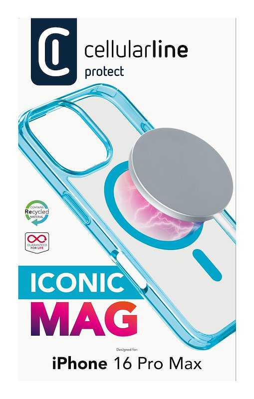 Cellularline Custodia iPhone 16 Pro Max Iconic Magsafe Trasparente / Azzurro