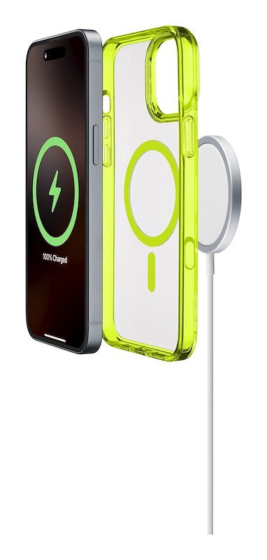 Cellularline Custodia iPhone 16 Pro Max Iconic Magsafe Trasparente / Lime