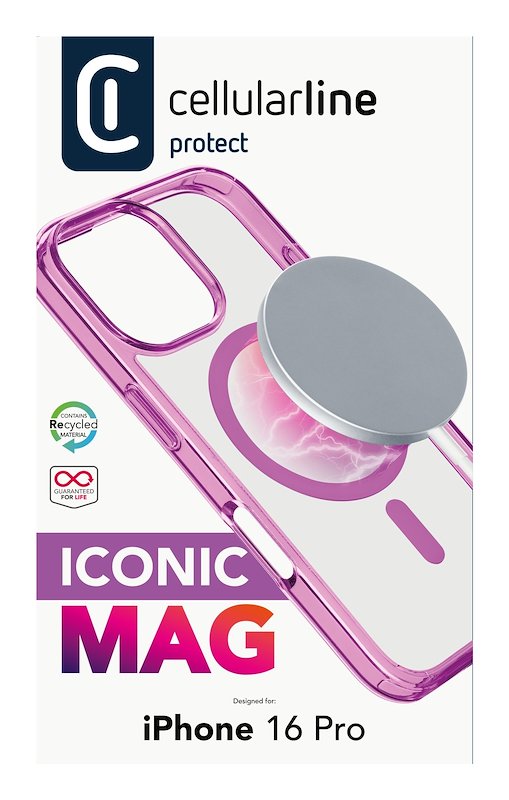 Cellularline Custodia iPhone 16 Pro Iconic Magsafe Trasparente / Rosa