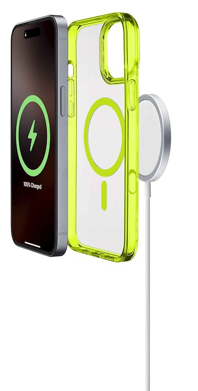 Cellularline Custodia iPhone 16 Pro Iconic Magsafe Trasparente / Lime