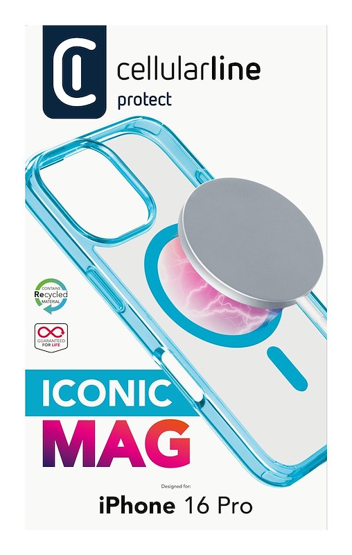 Cellularline Custodia iPhone 16 Pro Iconic Magsafe Trasparente / Azzurro