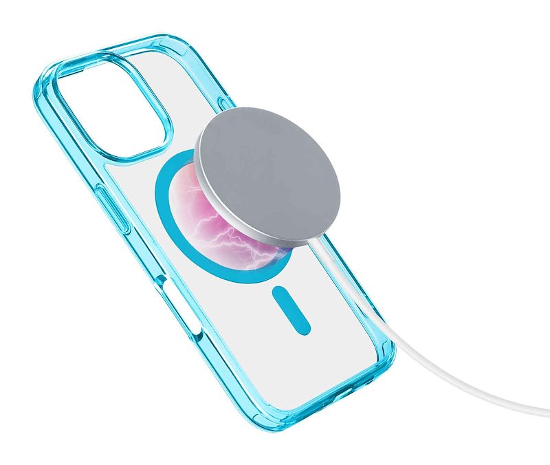 Cellularline Custodia iPhone 16 Pro Iconic Magsafe Trasparente / Azzurro