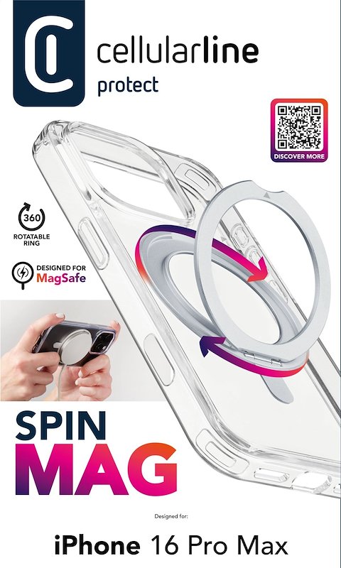 Cellularline Custodia Spin Magsafe iPhone 16 Pro Max Trasparente