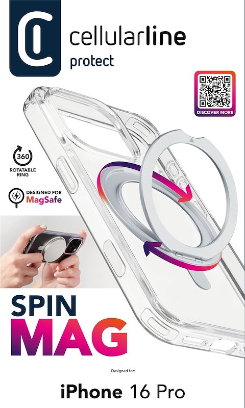 Cellularline Custodia Spin Magsafe iPhone 16 Pro Trasparente