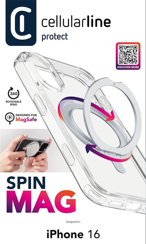 Cellularline Custodia Spin Magsafe iPhone 16 Trasparente
