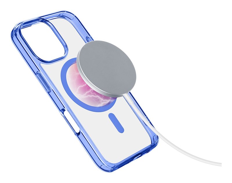 Cellularline Custodia iPhone 16 Pro Iconic Magsafe Trasparente / Blu
