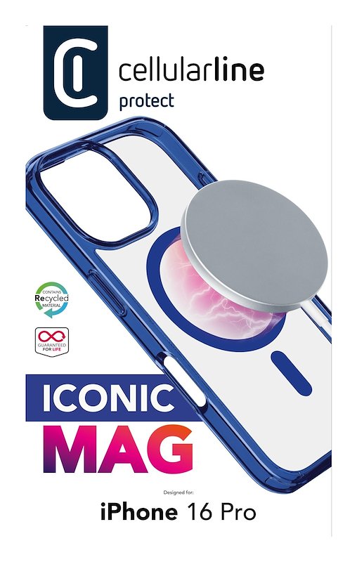 Cellularline Custodia iPhone 16 Pro Iconic Magsafe Trasparente / Blu