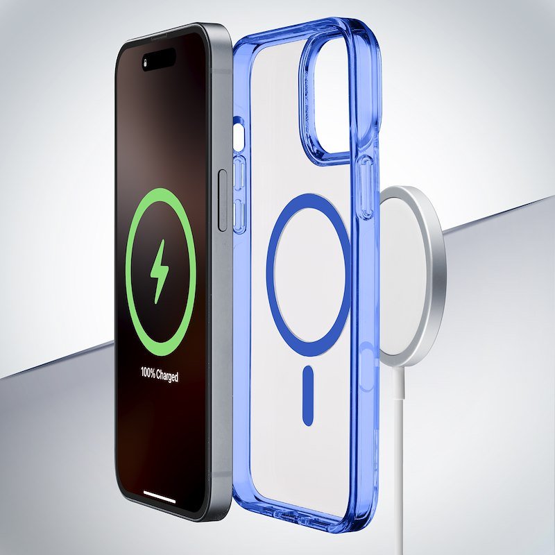 Cellularline Custodia iPhone 16 Pro Iconic Magsafe Trasparente / Blu