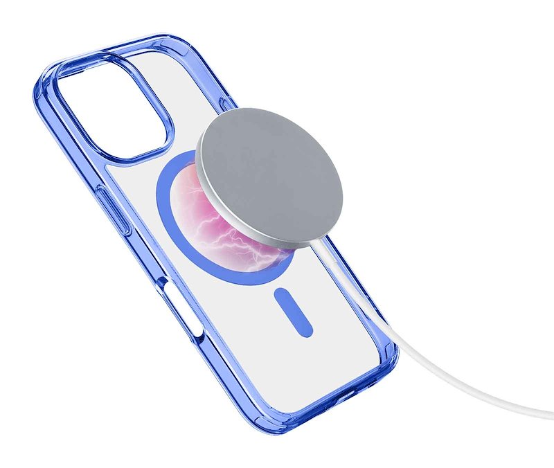 Cellularline Custodia iPhone 16 Pro Iconic Magsafe Trasparente / Blu