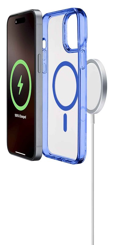 Cellularline Custodia iPhone 16 Pro Iconic Magsafe Trasparente / Blu