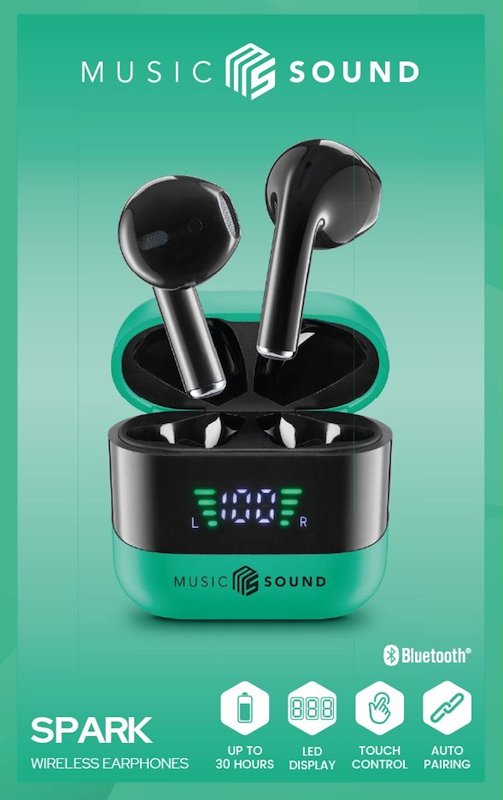 Cellularline Cuffie Wireless Bluetooth MusicSound Spark BTMSTWSSPARKG Verde