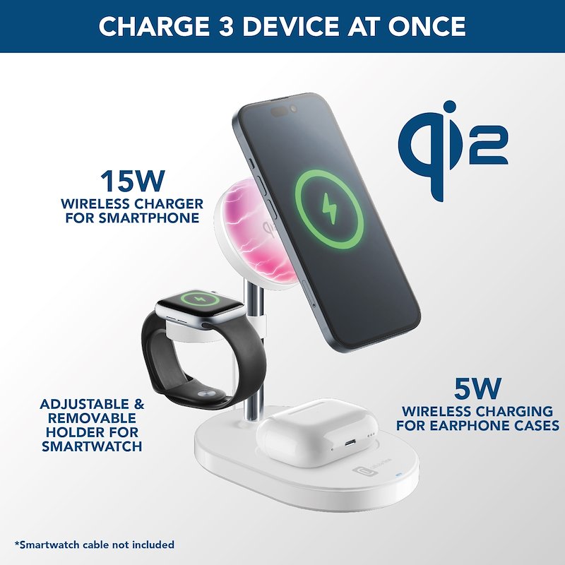 CellularLine Stazione di ricarica wireless MAG TRIO Wir3in1magqi2w