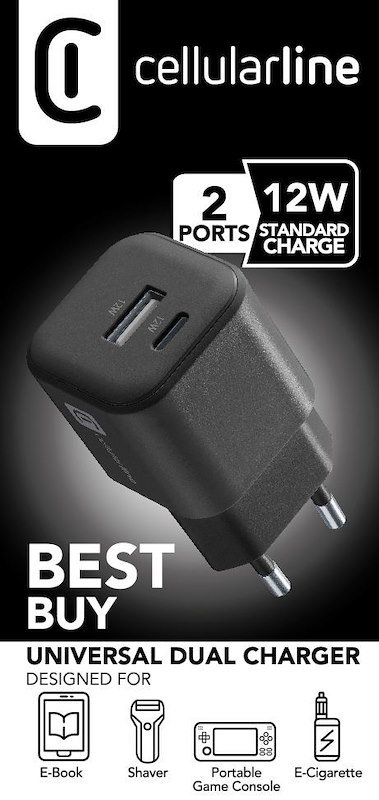 Cellularline Caricabatterie da rete Ach2usb12wsmlk