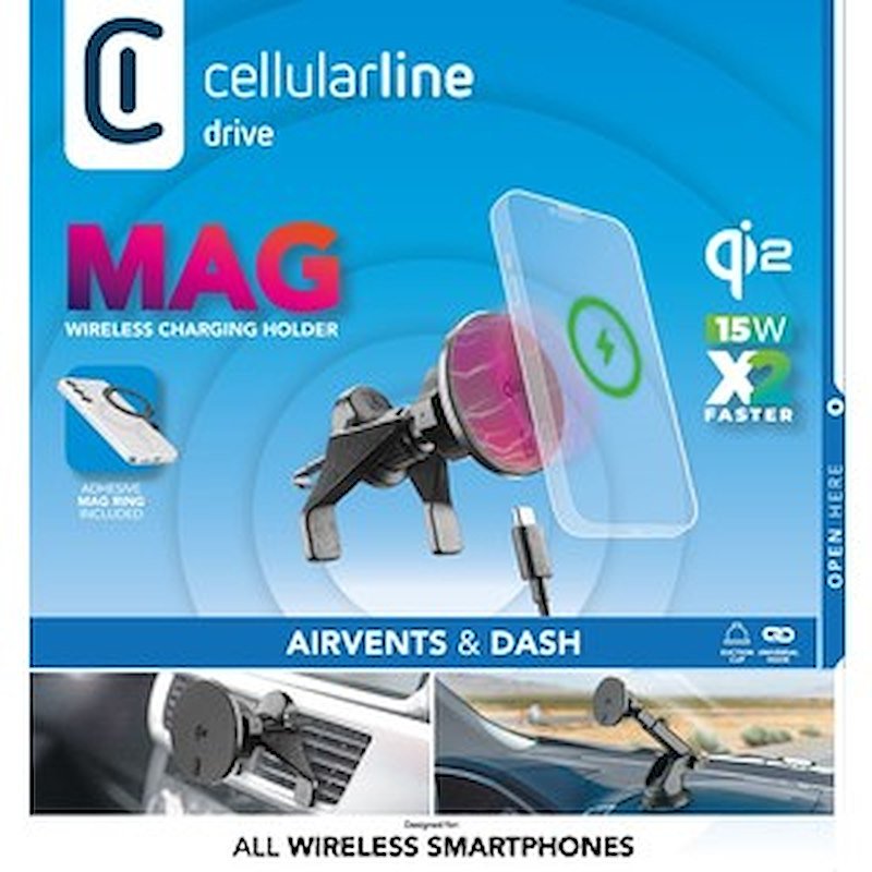 CellularLine Supporto auto magnetico Mag Qi2 Wireless Holder Nero