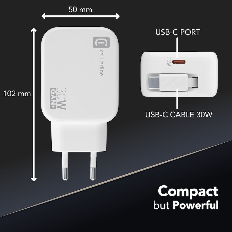 Caricabatteria Cellularline Retractable Power 30W Da 30W, Bianco - 20