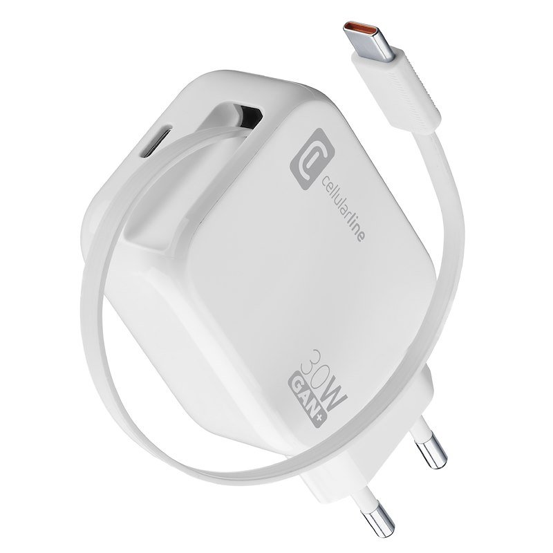 Caricabatteria Cellularline Retractable Power 30W Da 30W, Bianco - 17