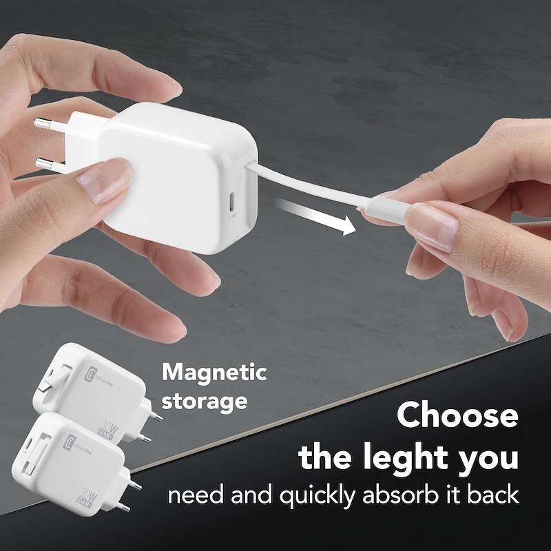 Caricabatteria Cellularline Retractable Power 30W Da 30W, Bianco - 21