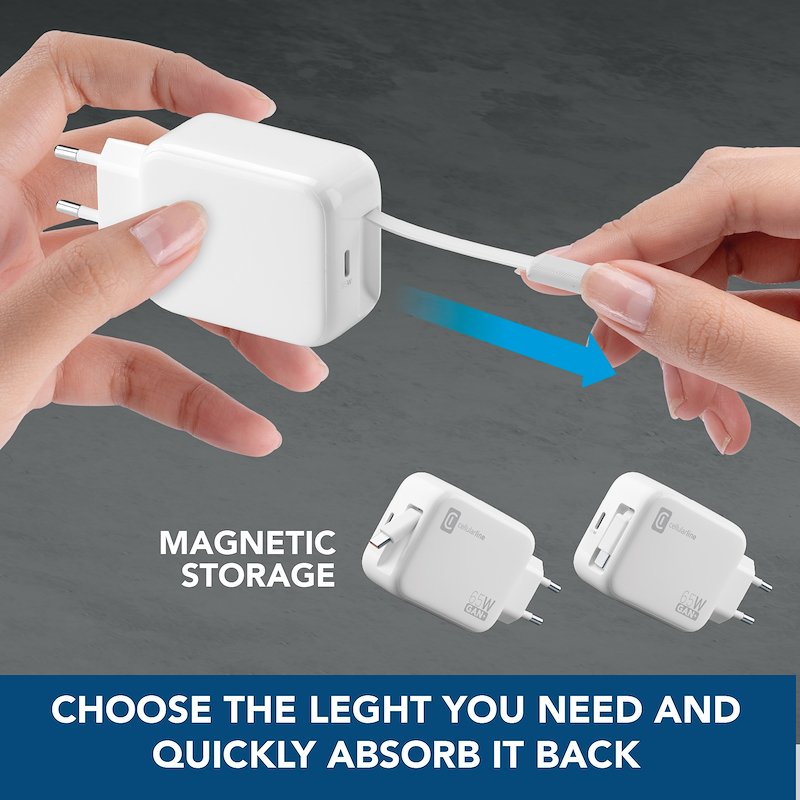 Cellularline Caricabatterie da rete Retractable Power 65W Achrollusbcgan65ww