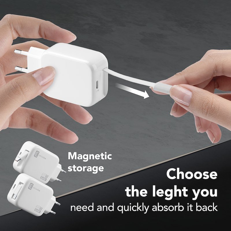 Cellularline Caricabatterie da rete Retractable Power 65W Achrollusbcgan65ww