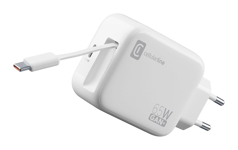 Cellularline Caricabatterie da rete Retractable Power 65W Achrollusbcgan65ww