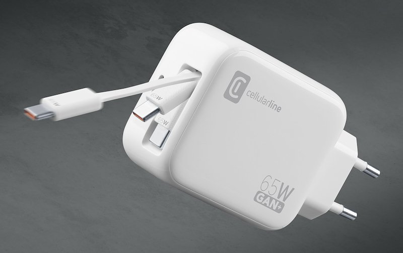 Cellularline Caricabatterie da rete Retractable Power 65W Achrollusbcgan65ww