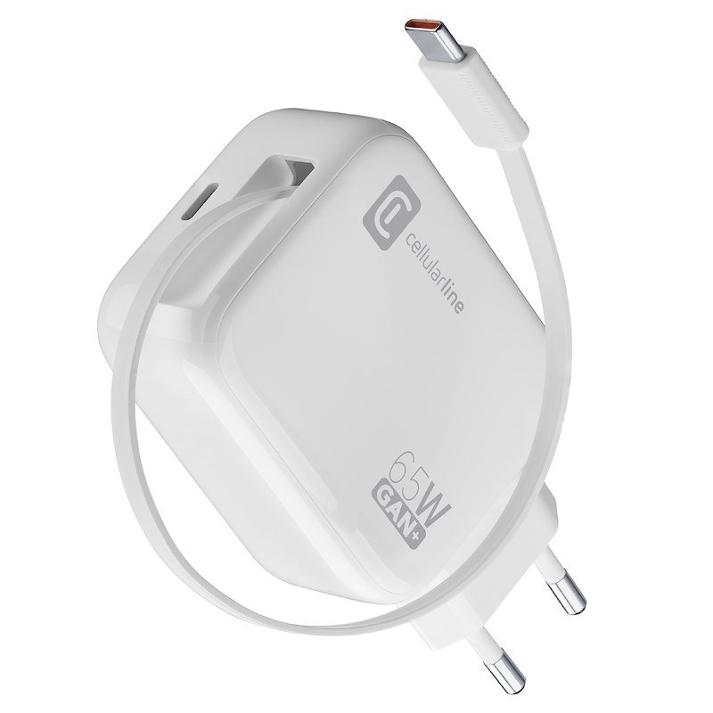 Cellularline Caricabatterie da rete Retractable Power 65W Achrollusbcgan65ww