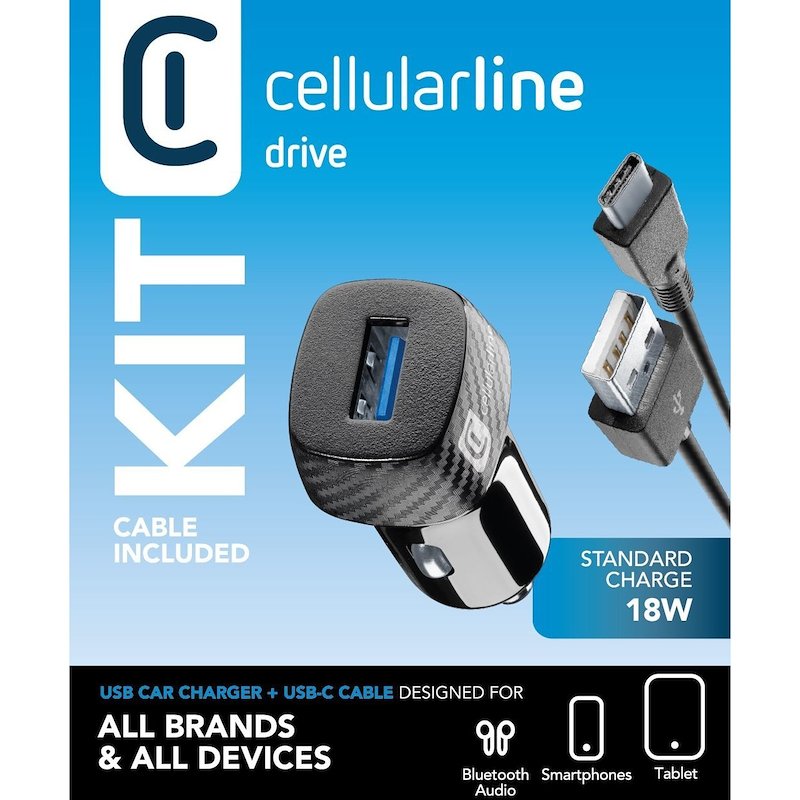 Cellularline Caricabatterie da Auto Cbrkit18wtyck nero