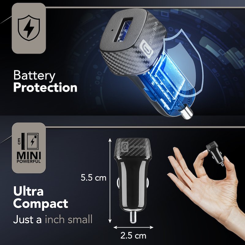 Cellularline Caricabatterie da Auto Cbrkit18wtyck nero