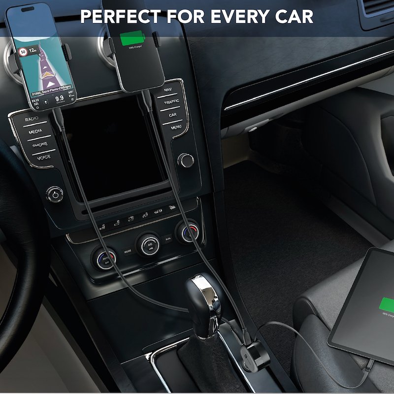 Cellularline Retractable Car Charger Caricabatterie da auto 65W Cbrroll2usb60wk Nero