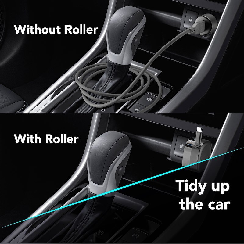 Cellularline Retractable Car Charger Caricabatterie da auto 65W Cbrroll2usb60wk Nero