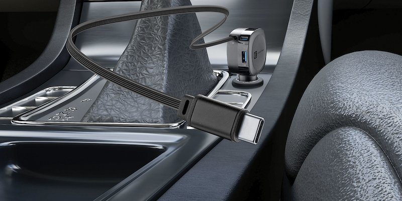 Cellularline Retractable Car Charger Caricabatterie da auto 65W Cbrroll2usb60wk Nero