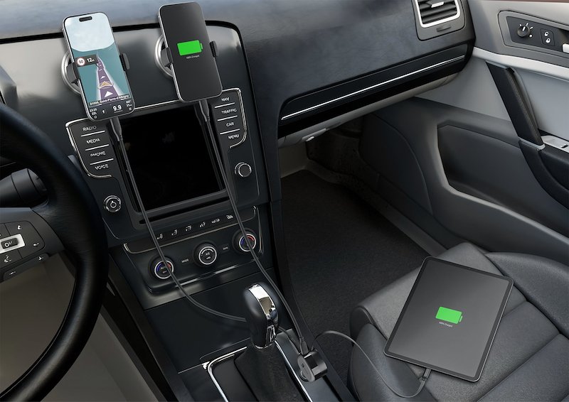 Cellularline Retractable Car Charger Caricabatterie da auto 65W Cbrroll2usb60wk Nero