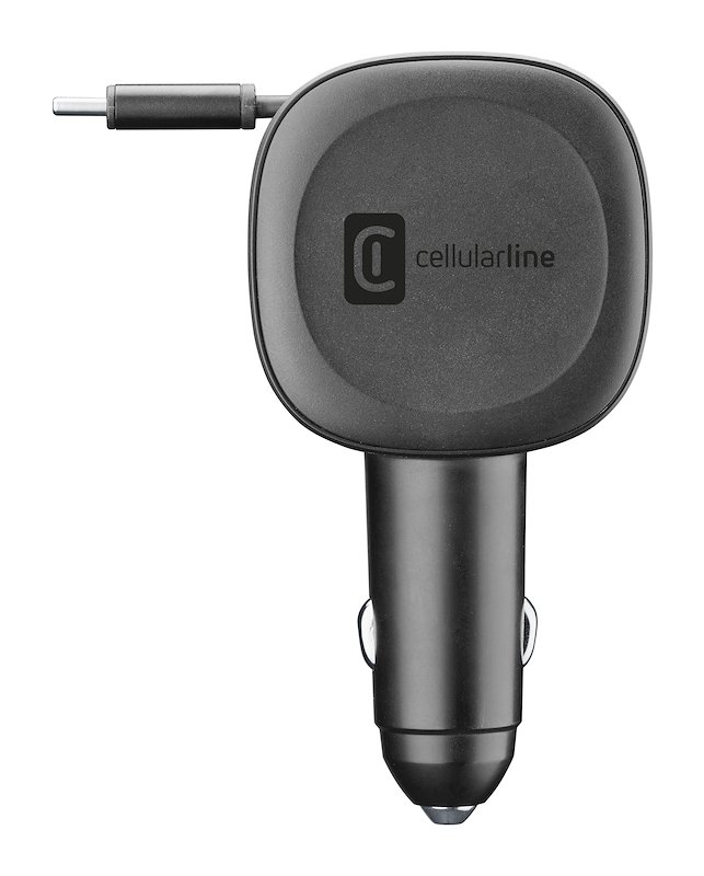 Cellularline Retractable Car Charger Caricabatterie da auto 65W Cbrroll2usb60wk Nero
