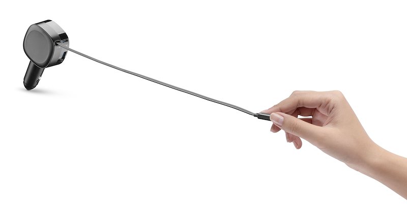 Cellularline Retractable Car Charger Caricabatterie da auto 65W Cbrroll2usb60wk Nero