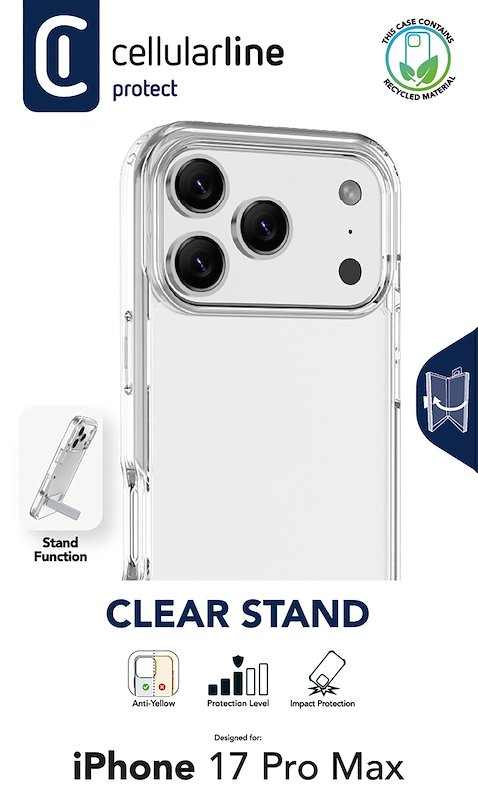 Cellularline Custodia Clear Stand iPhone 17 Pro Max Trasparente