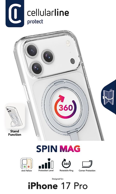 Cellularline Custodia Spin Magsafe iPhone 17 Pro Trasparente