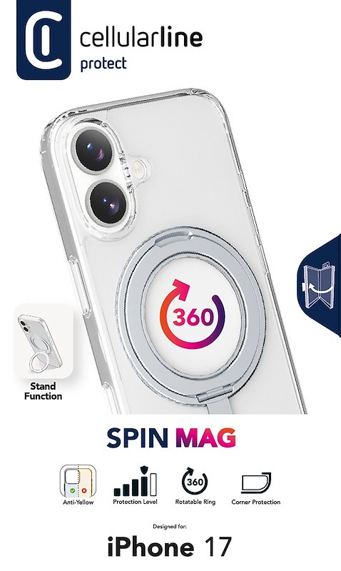 Cellularline Custodia Spin Mag iPhone 17 Trasparente