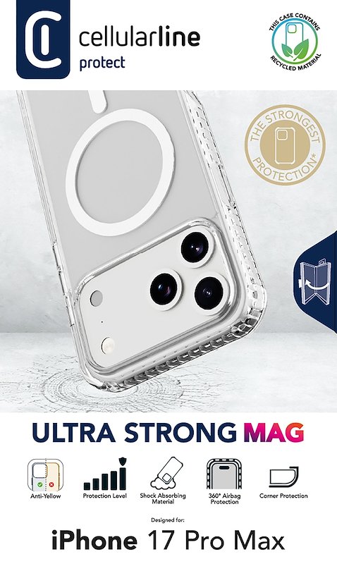 Cellularline Custodia iPhone 17 Pro Max Ultra Strong Magsafe Trasparente