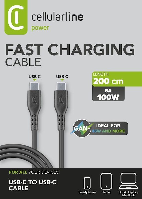 Cellularline USB-C Cable 5A 100W - 200 cm  Usbdata100c2c5a2mk