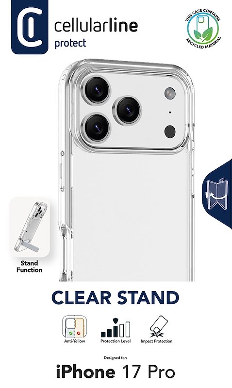Cellularline Clear Stand Custodia iPhone 17 Pro Trasparente