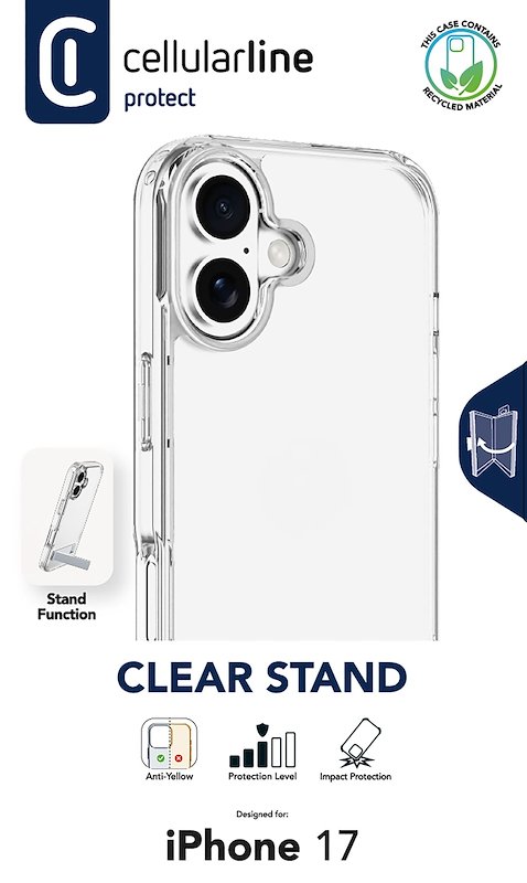 Cellularline Custodia iPhone 17 Clear Stand Trasparente