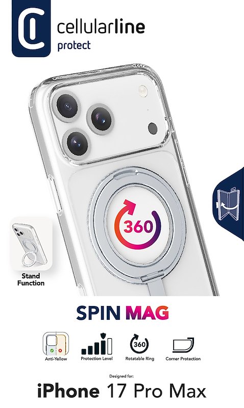 Cellularline Custodia iPhone 17 Pro Max Spin Magsafe Trasparente